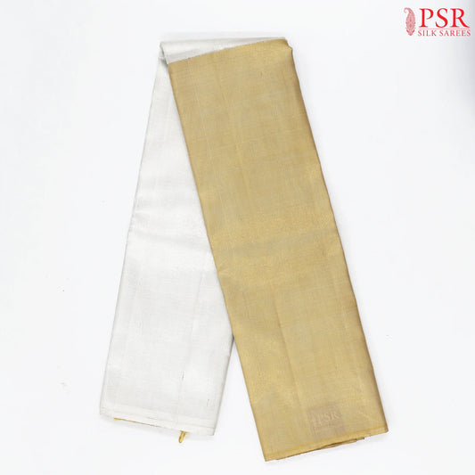 Golden Beige & Silver White Kanchipuram Half & Half Tissue Silk Saree