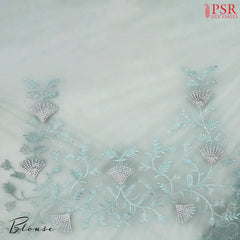 Tiffany Blue Organza Laser Embroidery Saree