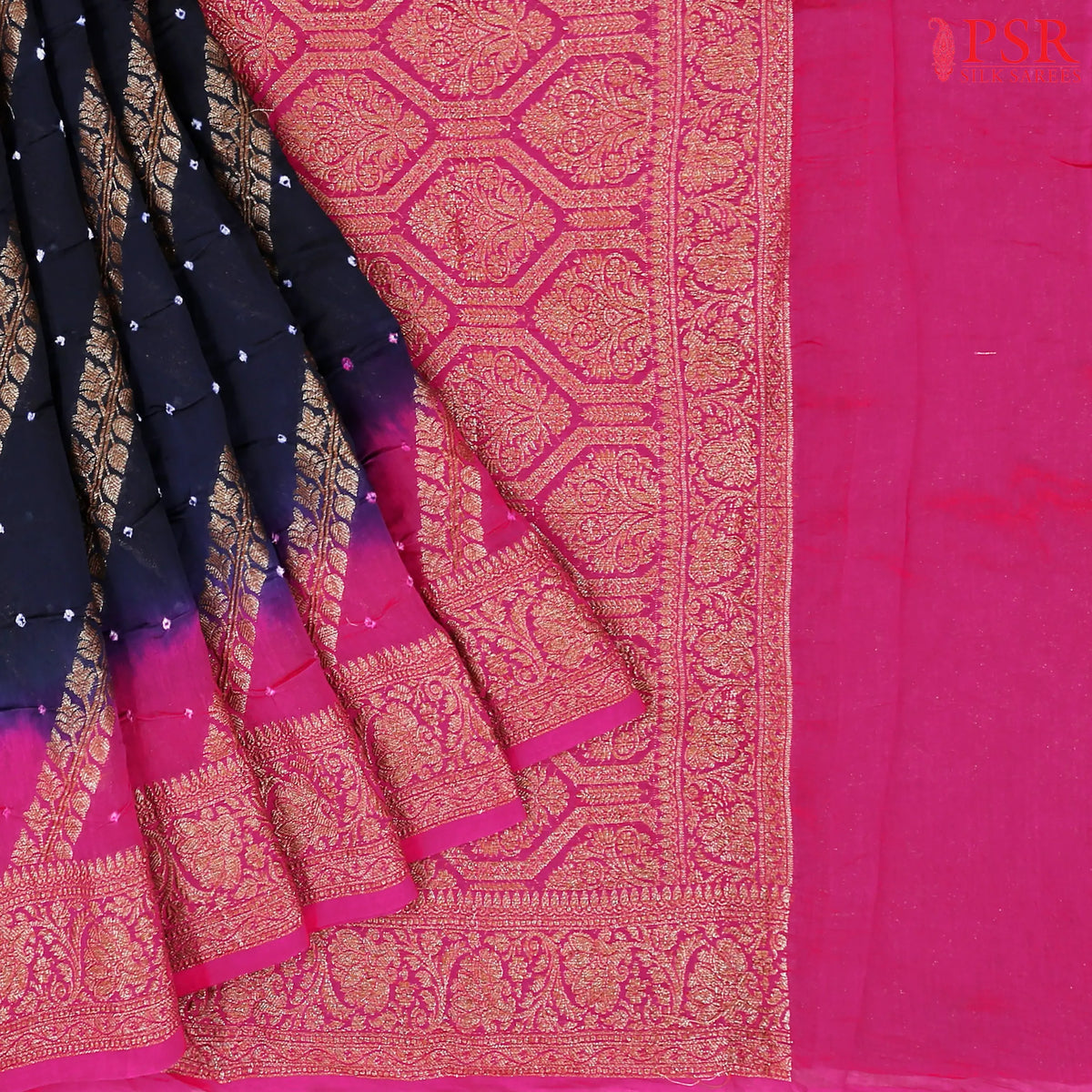 Dark Blue Crushed Bandhini Saree