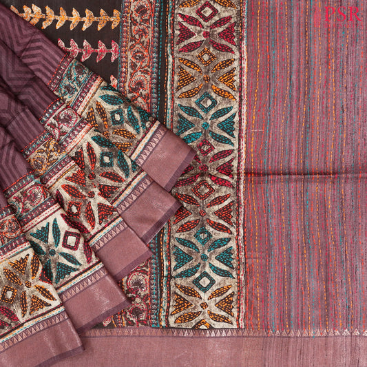 Syrup Brown Kadhi Tussar Silk Saree