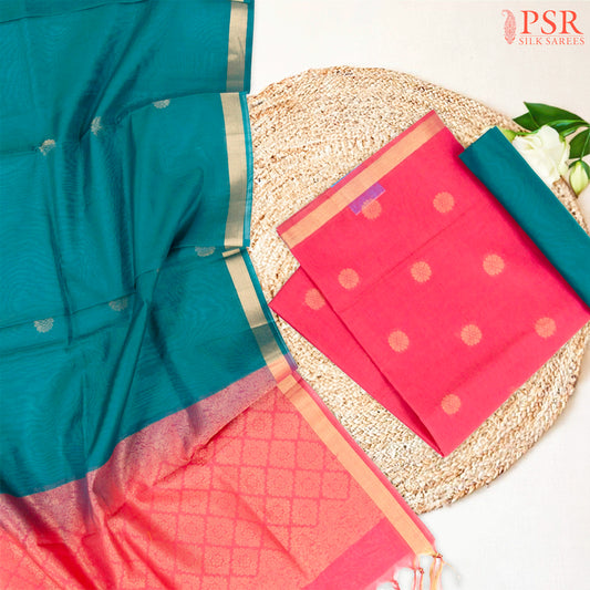 Pink & Teal Silk Cotton Dress Material