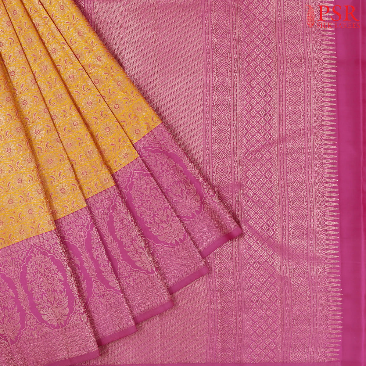 Tangerine Yellow Kanchipuram Silk Saree