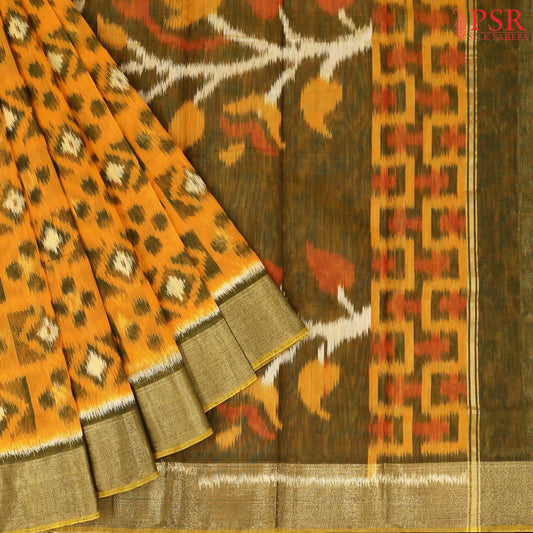 Marigold Semi Patola Silk Cotton Saree