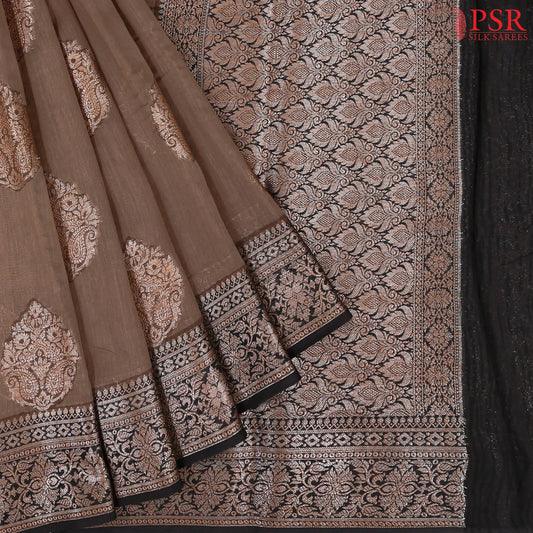 Taupe Brown Chanderi Silk Cotton Saree