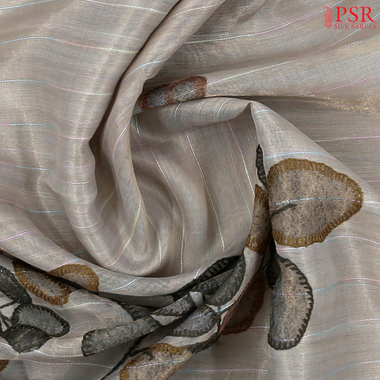Grey Tissue Embroidery Saree