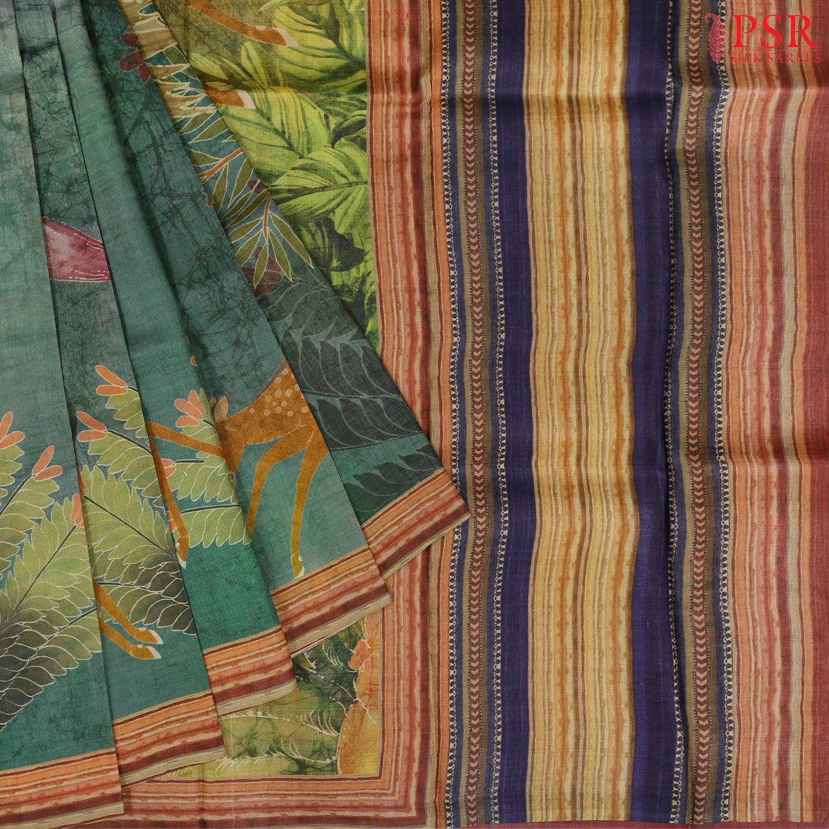 Jungle Green & Olive Kadhi Tussar Silk Saree