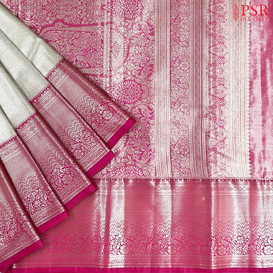 Silver White Tissue Art Silk Saree