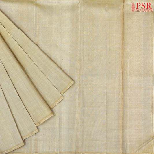 Golden Beige & Silver White Kanchipuram Half & Half Tissue Silk Saree