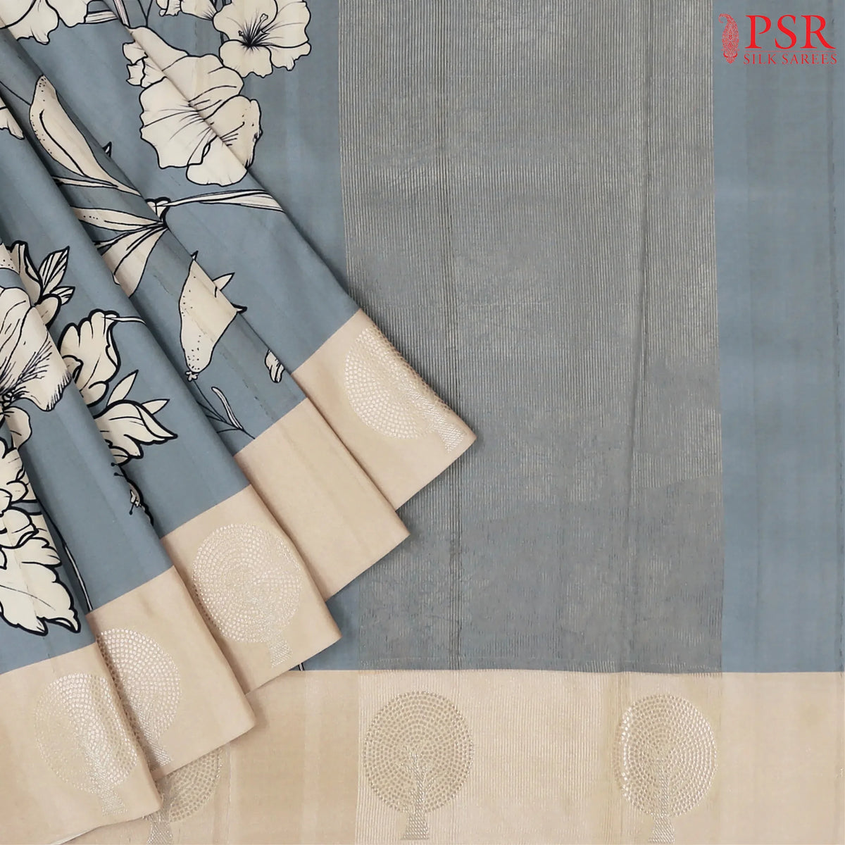 Steel Grey Semi Tussar Saree