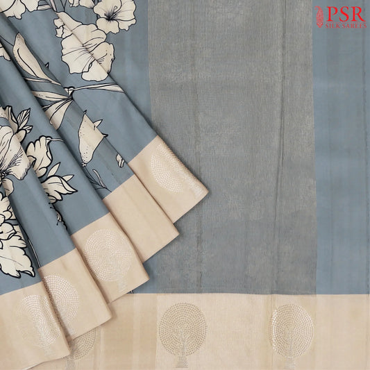 Steel Grey Semi Tussar Saree