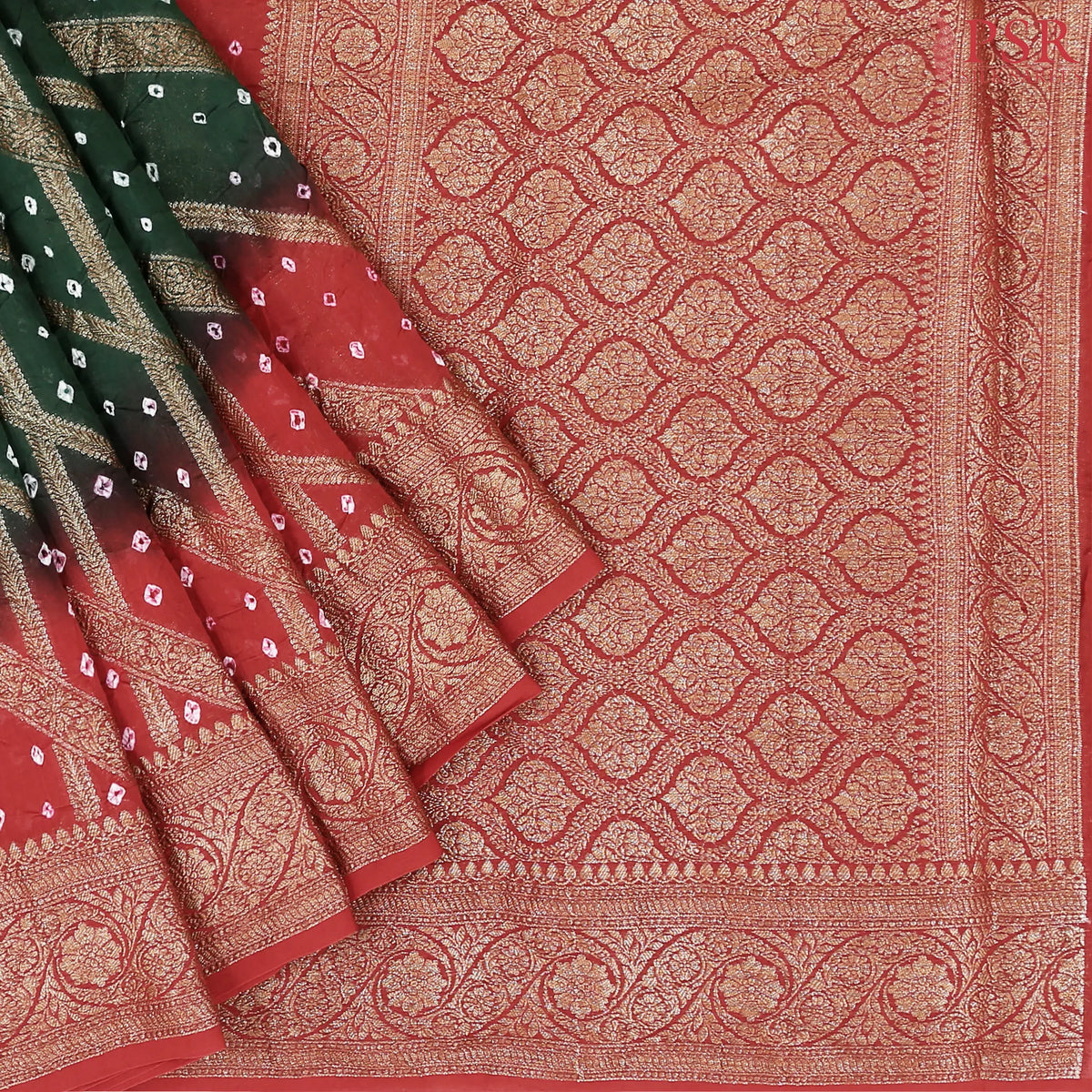 Dark Green Crushed Bandhini Saree