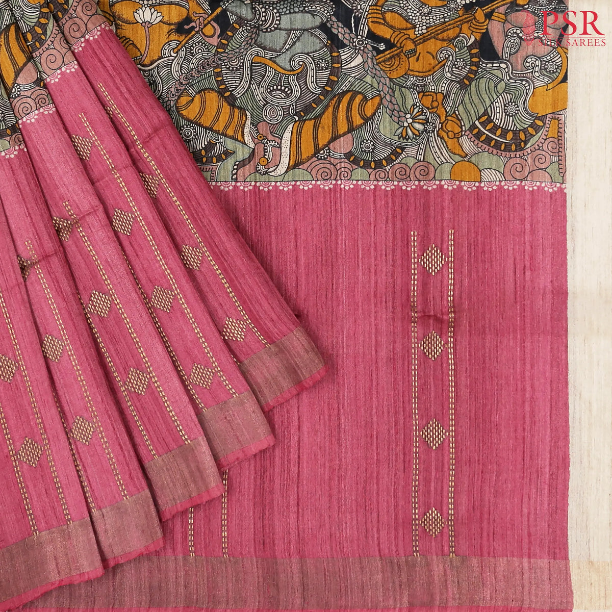 Olive Grey & Dark Pink Kadhi Tussar Silk Saree