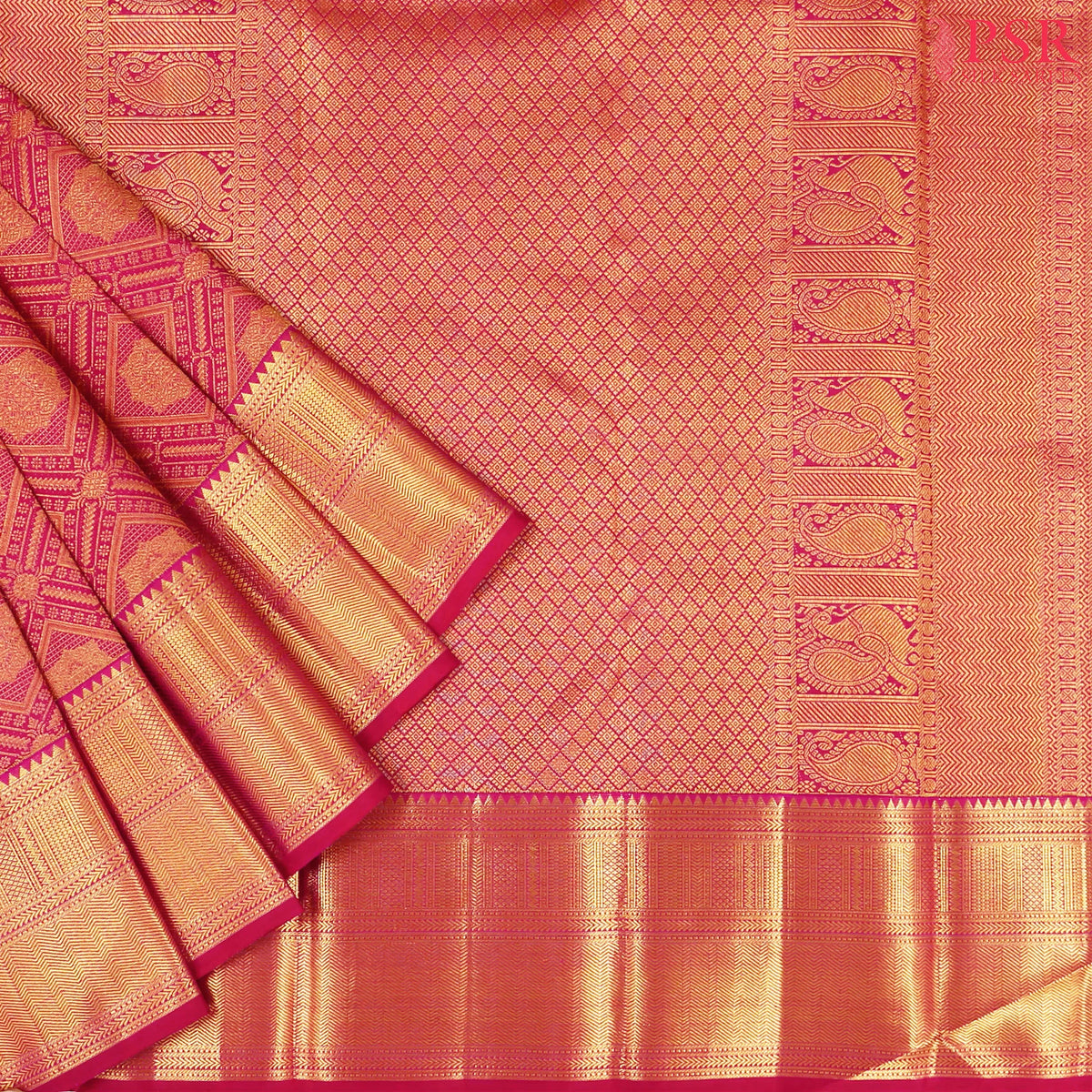 Cerise Pink Kanchipuram Jacquard Silk Saree