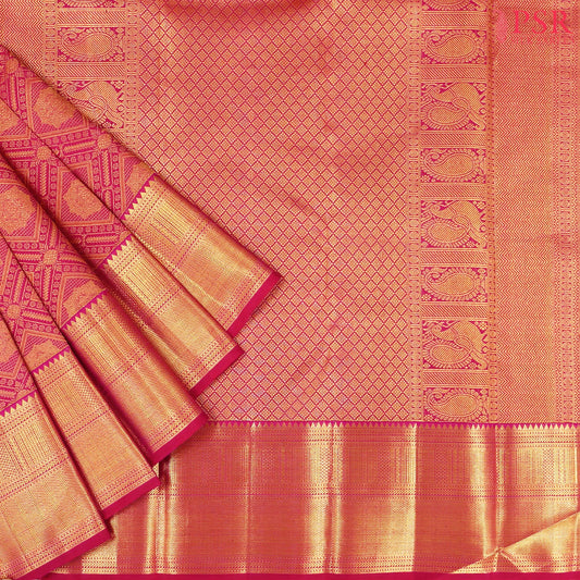 Cerise Pink Kanchipuram Jacquard Silk Saree