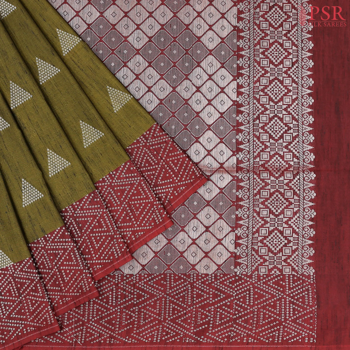 Olive Green Jute Art Silk Saree