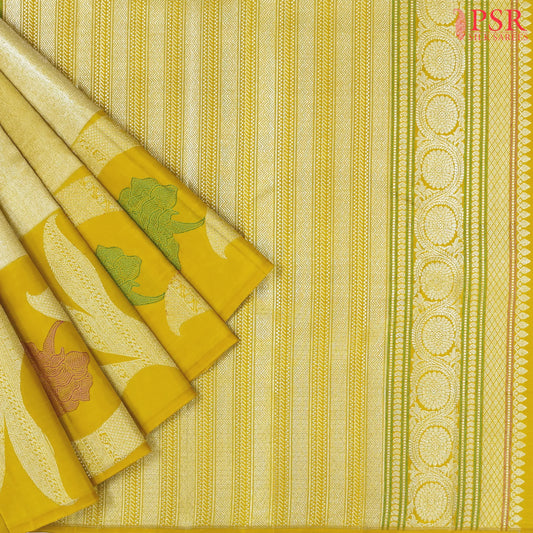 Tuscany Yellow Kanchipuram Jacquard Tissue Silk Saree