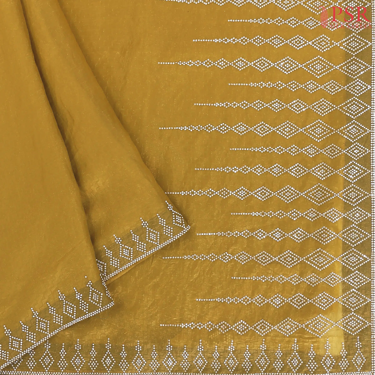 Mustard Yellow Crepe Laser Embroidery Saree