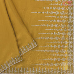 Mustard Yellow Crepe Laser Embroidery Saree