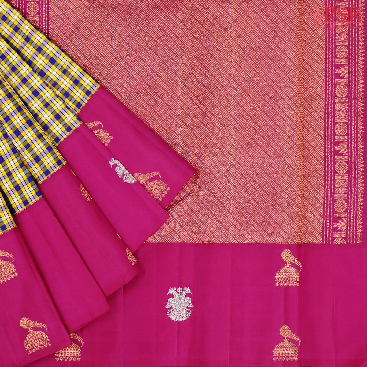 Yellow & Indigo Kanchipuram Silk Saree