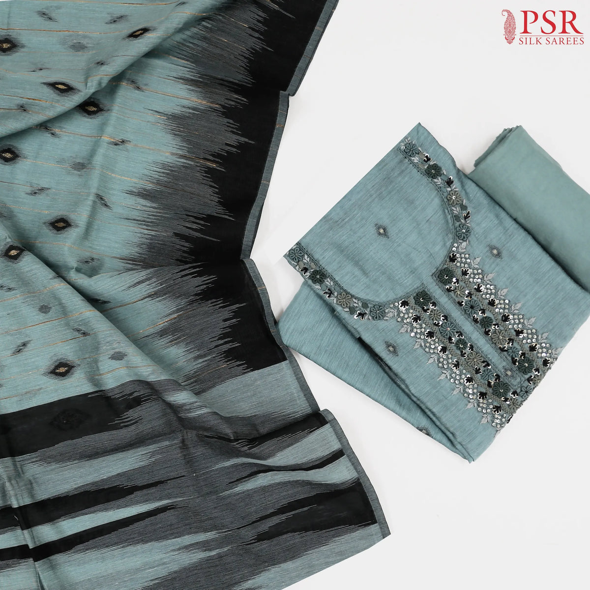 Light Teal Silk Cotton Dress Material