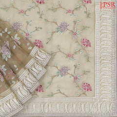 Tan Organza Embroidery Saree