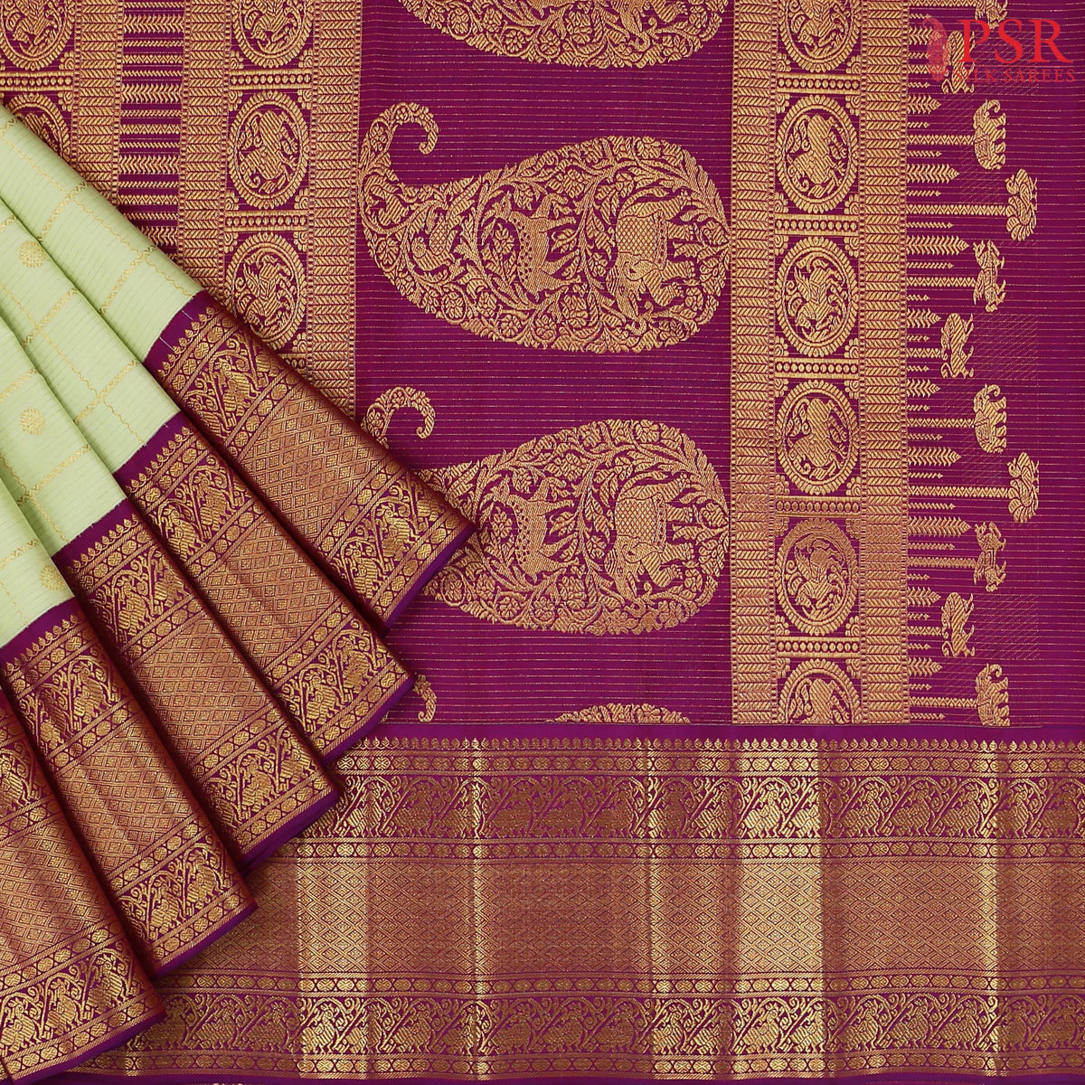 Pastel Pistachio Kanchipuram Jacquard Silk Saree
