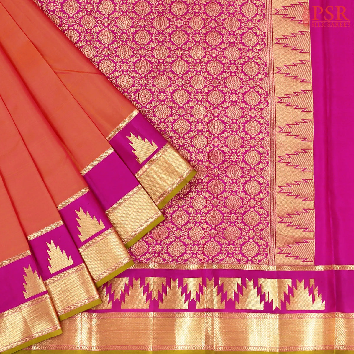 Coral Pink Fancy Kanchipuram Silk Saree