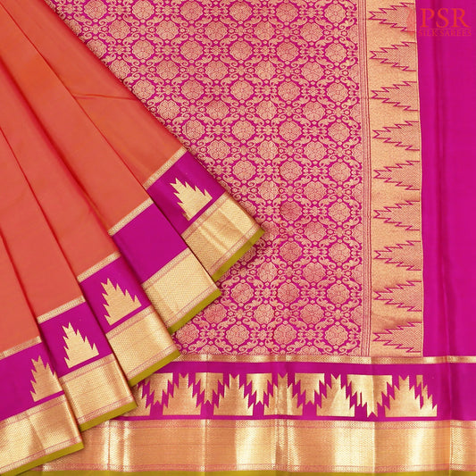 Coral Pink Fancy Kanchipuram Silk Saree