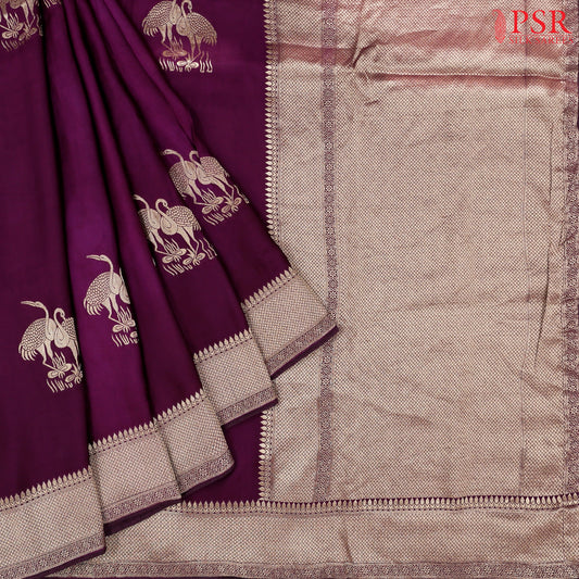 Burgundy Banarasi Habutai Satin Saree