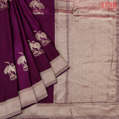 Burgundy Banarasi Habutai Satin Saree