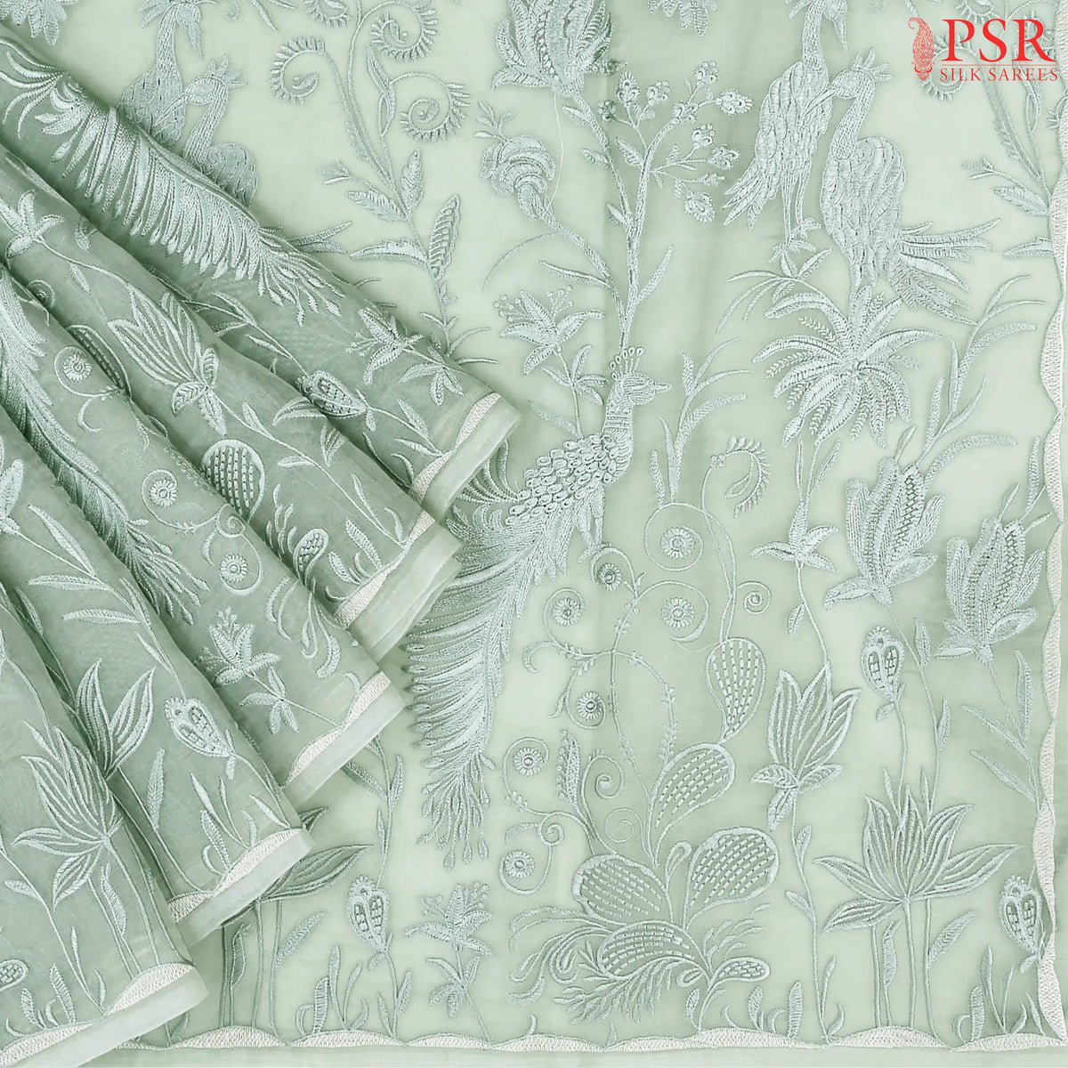 Sage Green Organza Embroidery Saree