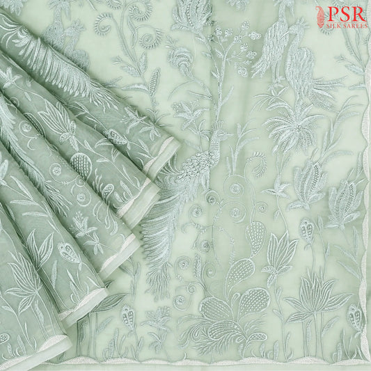 Sage Green Organza Embroidery Saree