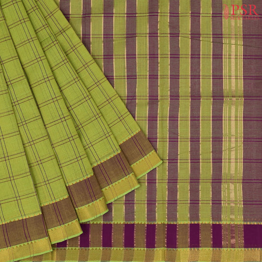 Chartreuse Green Mangalagiri Cotton Saree