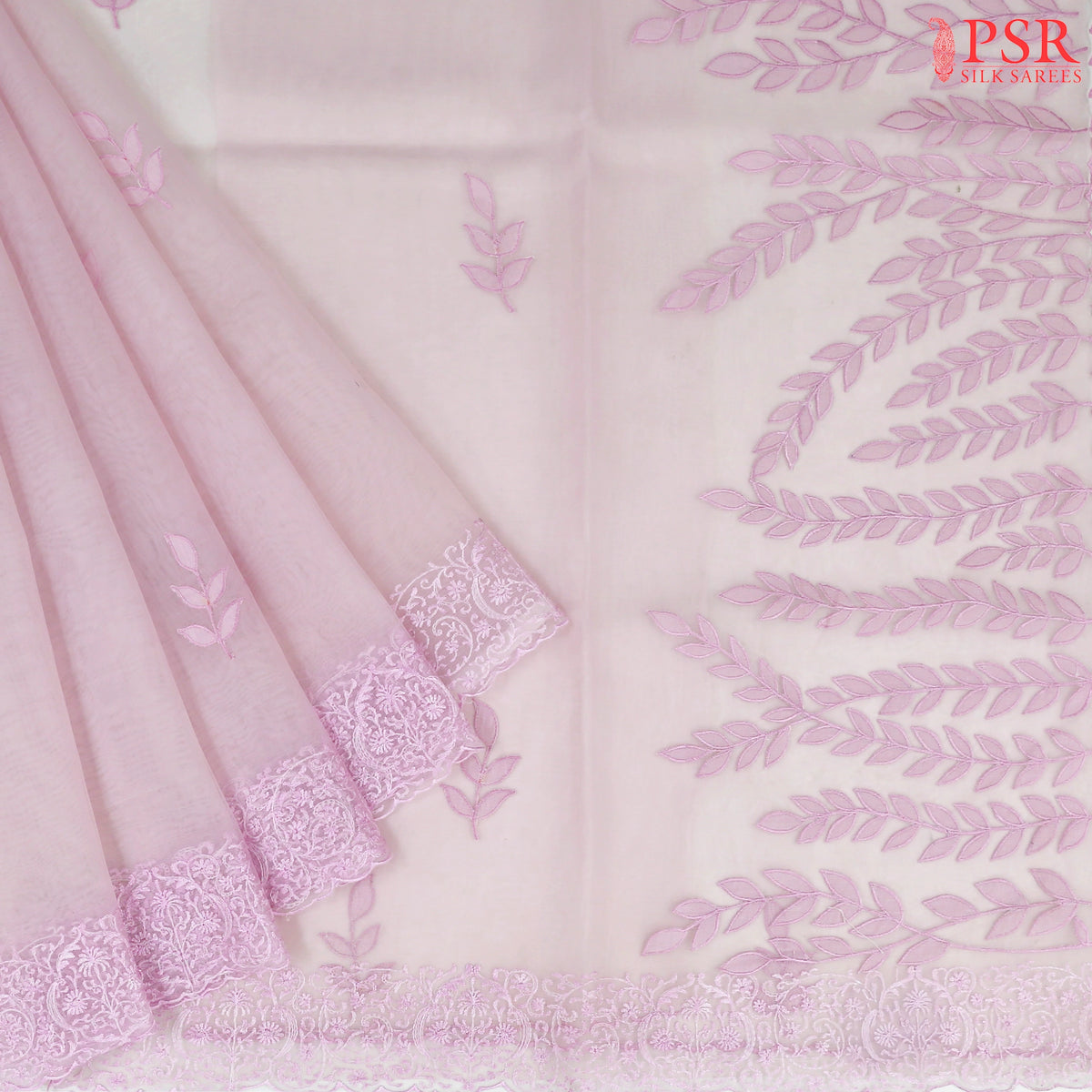 Pastel Pink Organza Embroidery Saree