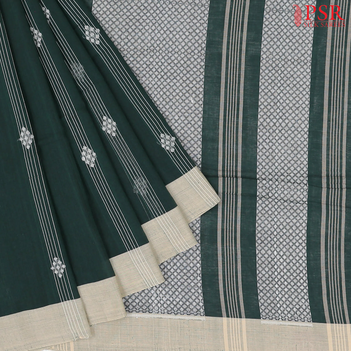 Dark Green Byloom Cotton Saree