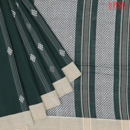 Dark Green Byloom Cotton Saree