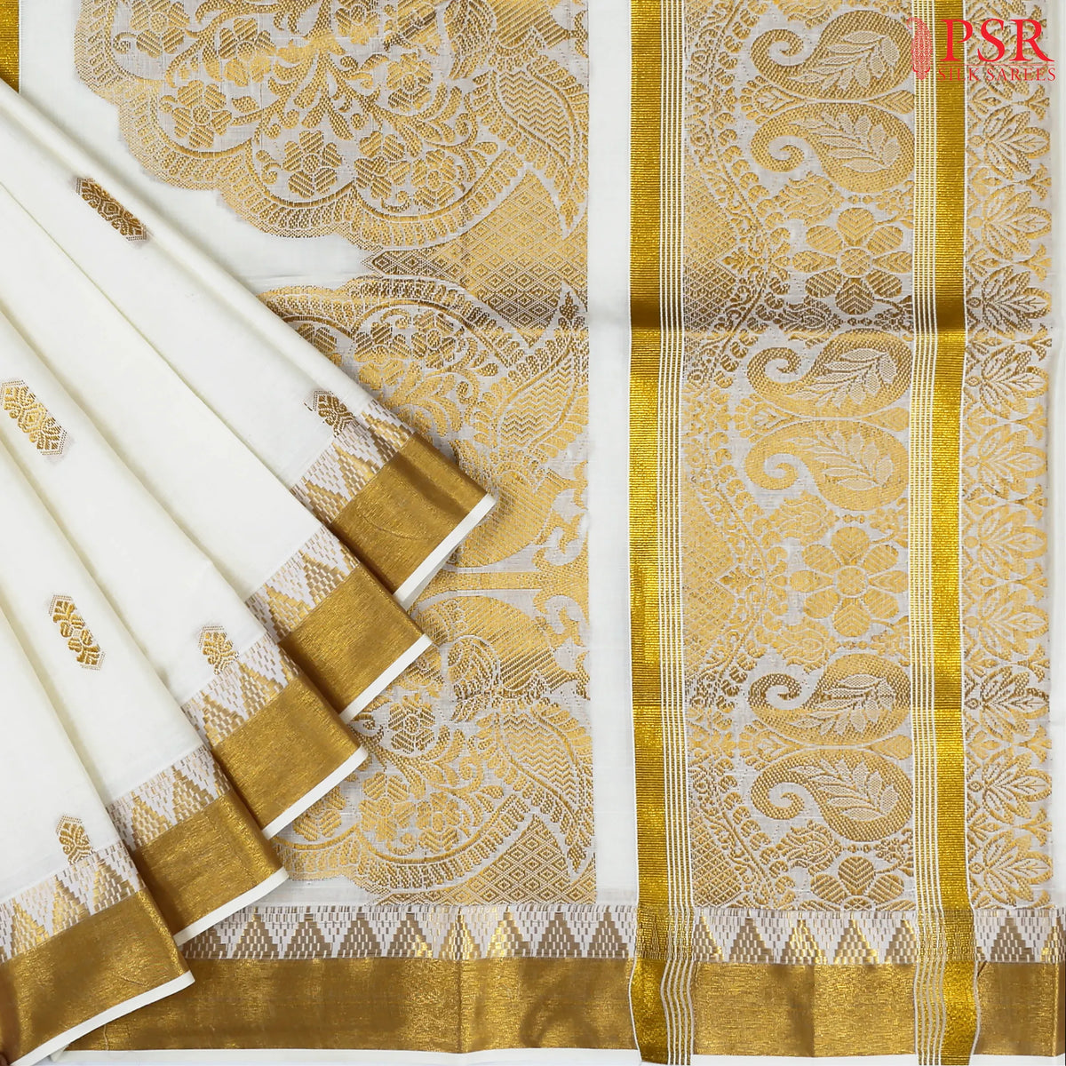 Cream Beige Kerala Cotton Saree