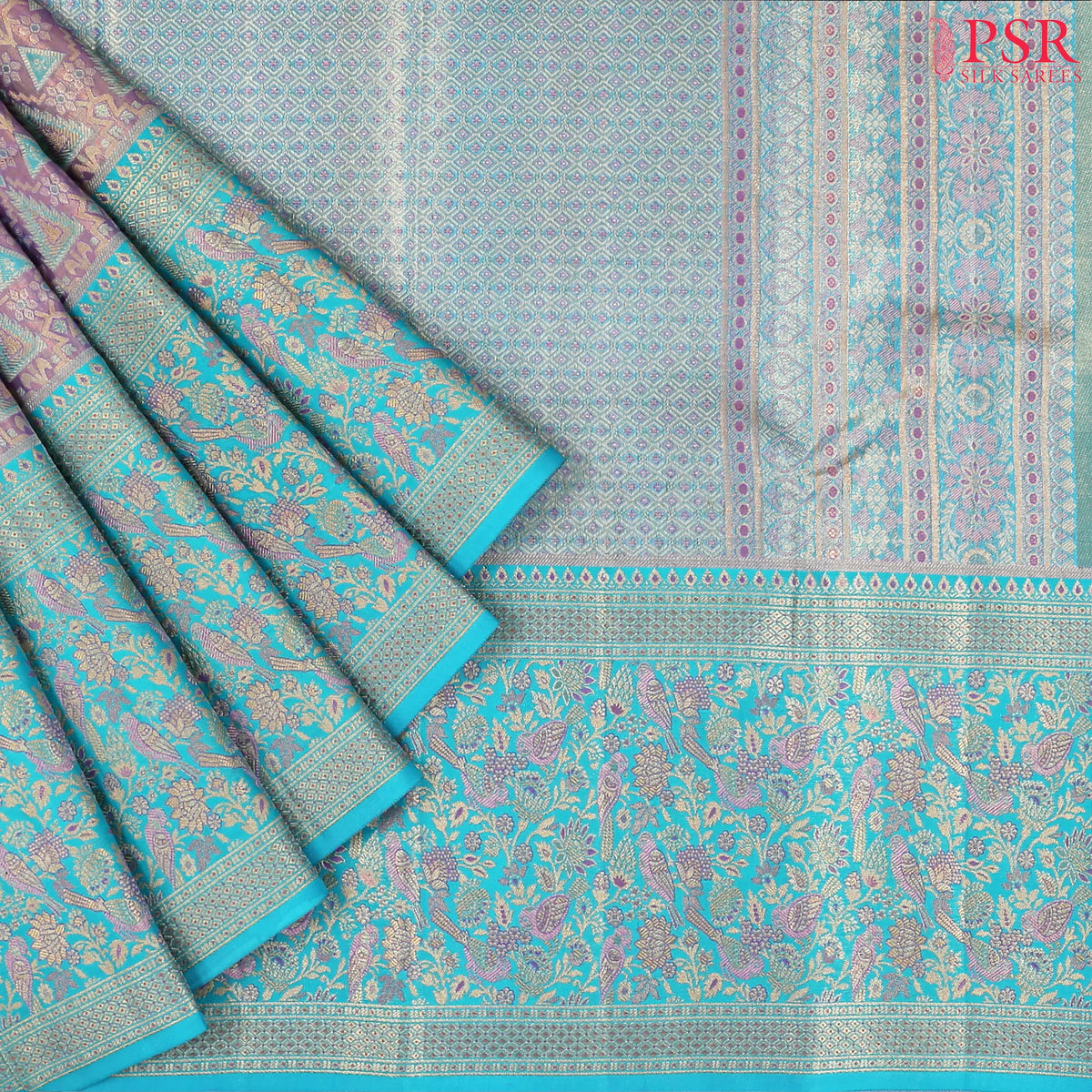 Lilac Lavender Kanchipuram Jacquard Tissue Silk Saree