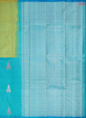 Cyan Blue & Yellow Green Kanchipuram Half & Half Silk Saree