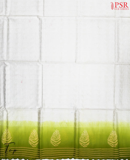 Off White & Green Chanderi Dress Material