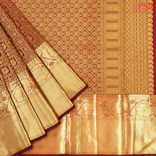 Maroon Kanchipuram Jacquard Silk Saree