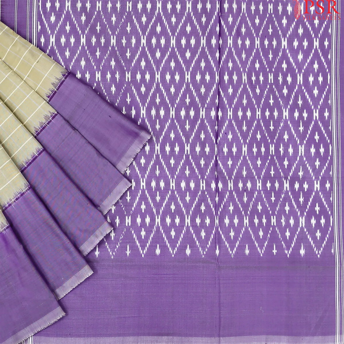 Light Olive Grey Pochampally Silk Ikat Saree