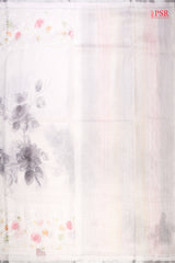Floral White Pure Linen Embroidery Saree