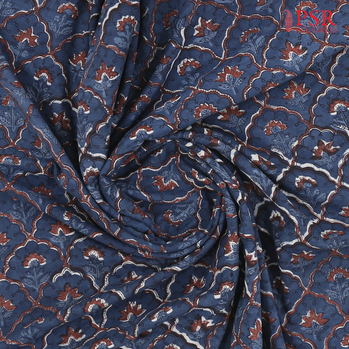 Dark Blue Ajrakh Print Running Material