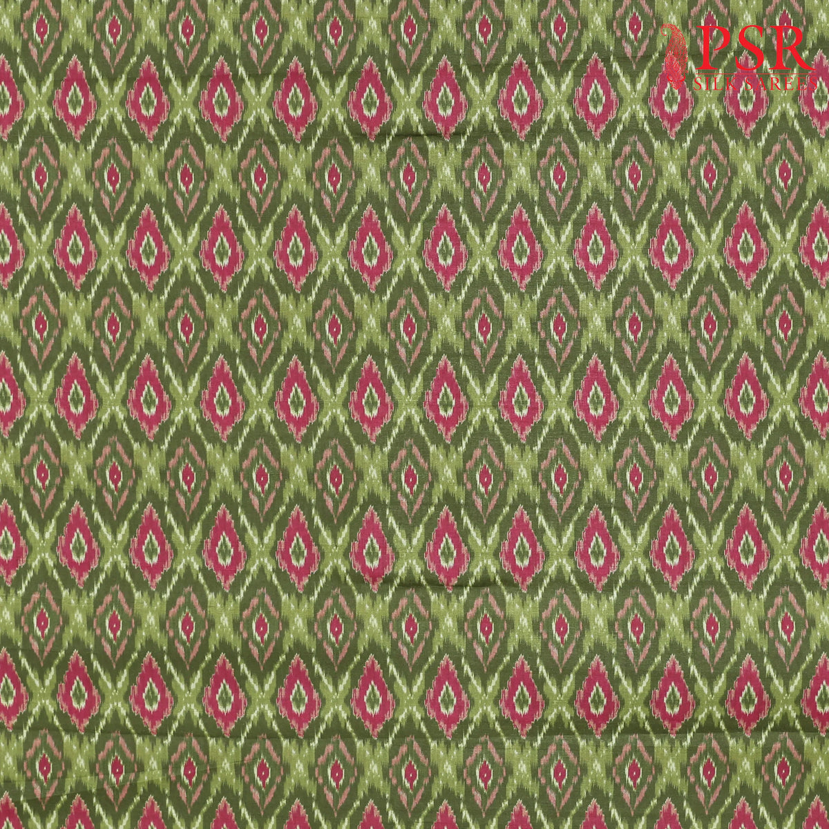 Olive Green Semi Tassar Ikkat Print Running Material