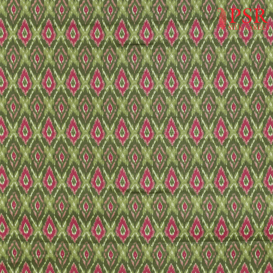Olive Green Semi Tassar Ikkat Print Running Material