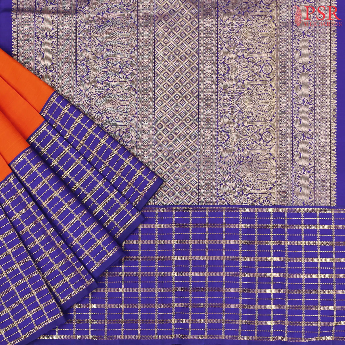 Saffron Kanchipuram Silk Saree