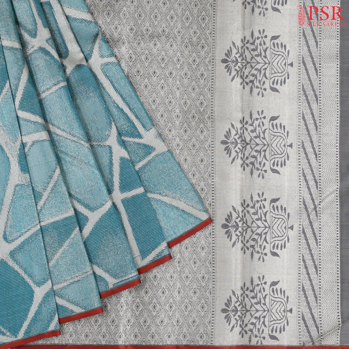 Cerulean Blue & Grey Kanchipuram Silk Saree