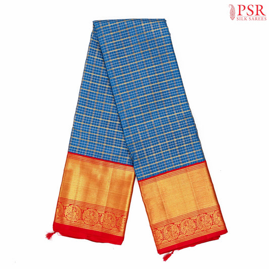 Cerulean Blue Kanchipuram Jacquard Silk Saree