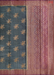 Dark Grey Banaras Tussar Silk Saree